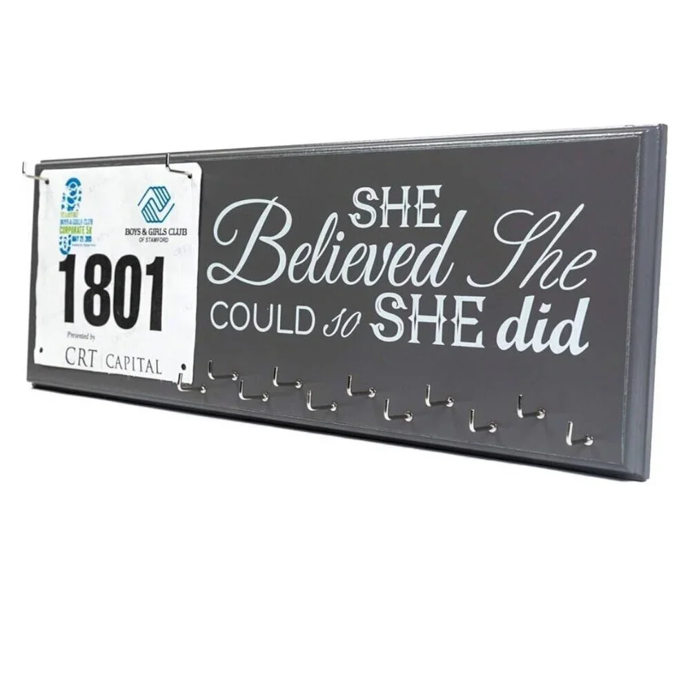 Wall Hanging Wood Race 5k Running Medal & BIB Holder